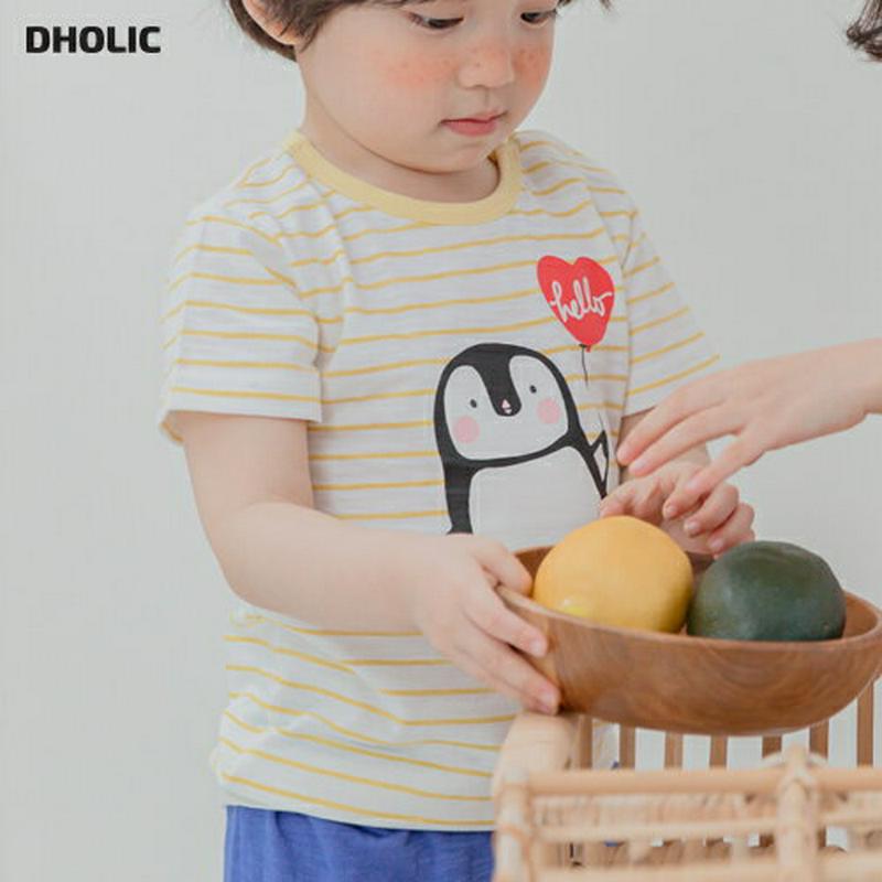 penguinボーダーパジャマSET(イエロー)・p001433 キッズ【3~8才】【uw】【パジャマ 部屋着 ルームウェア 半