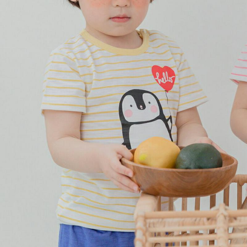 penguinボーダーパジャマSET(イエロー)・p001433 キッズ【3~8才】【uw】【パジャマ 部屋着 ルームウェア 半