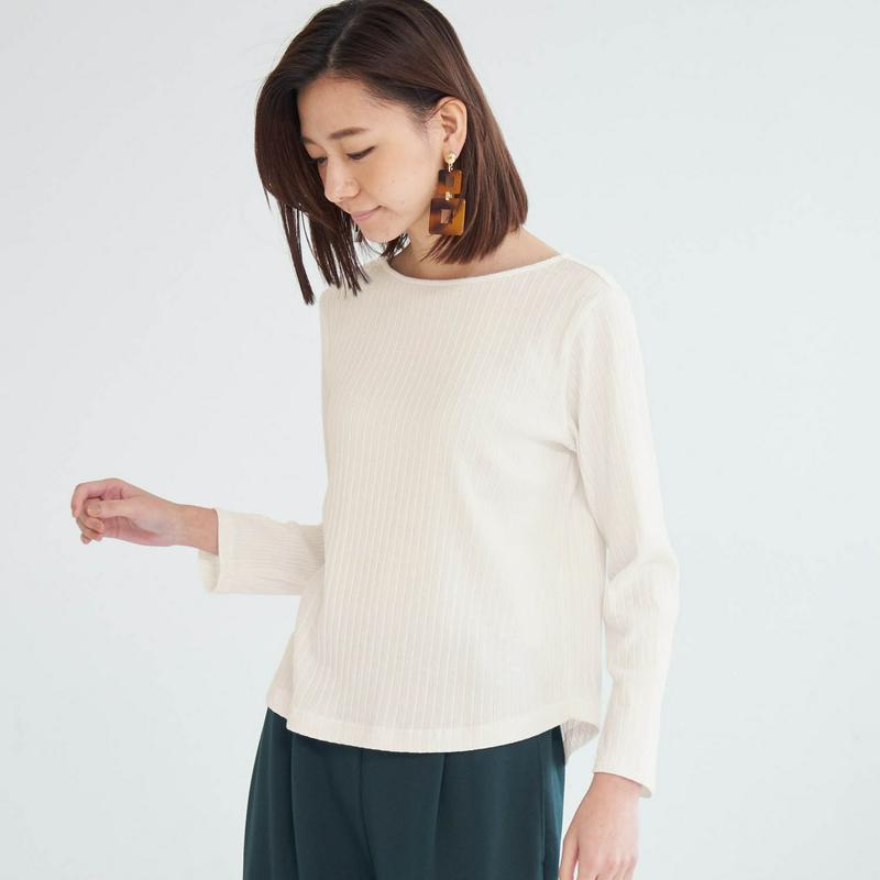 【ＧＷ限定セール】体のラインをひろいにくい　後ろボタン使いカットソー【汚れにくい白】