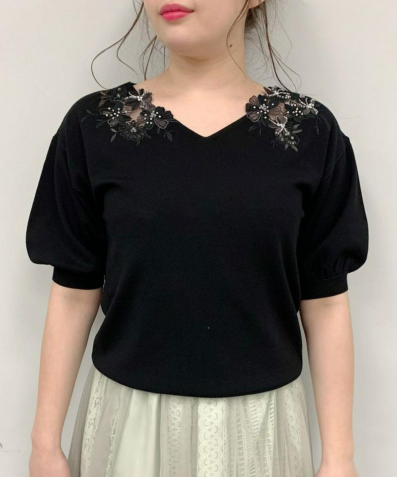 ３Ｄシアー刺繍半袖ニット