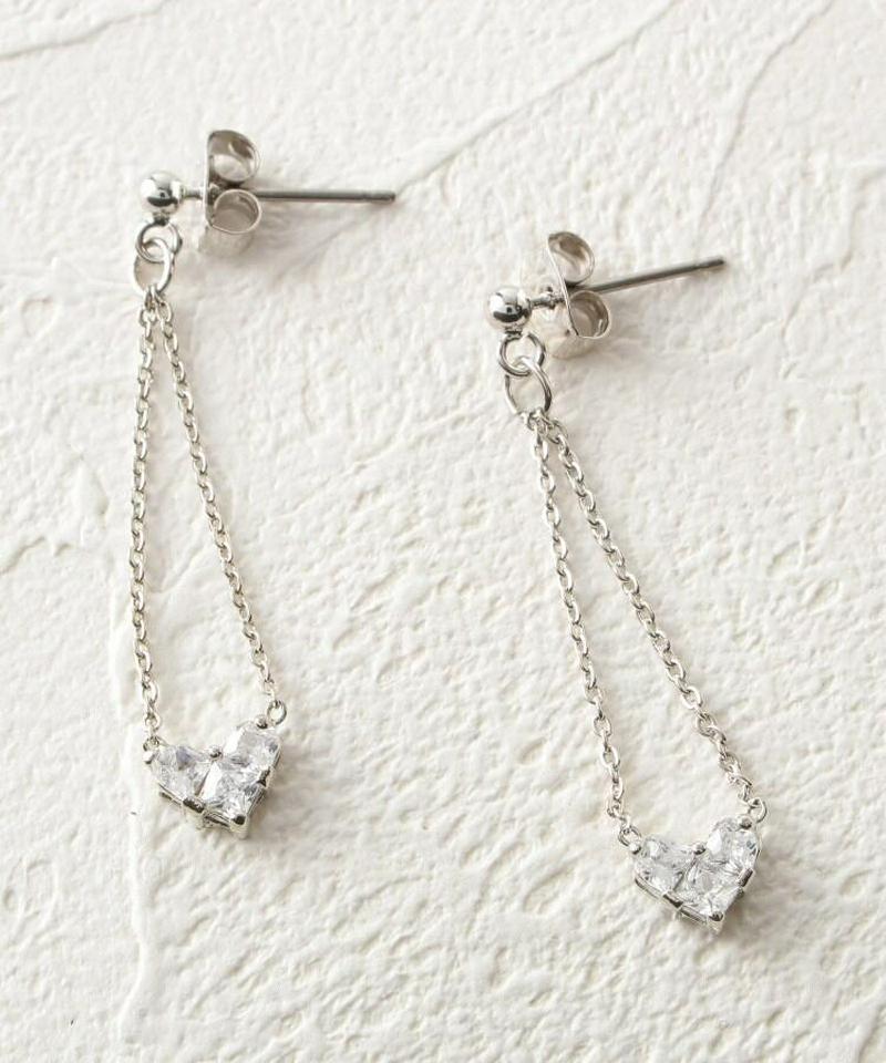 ハートキュービックチェーンピアス