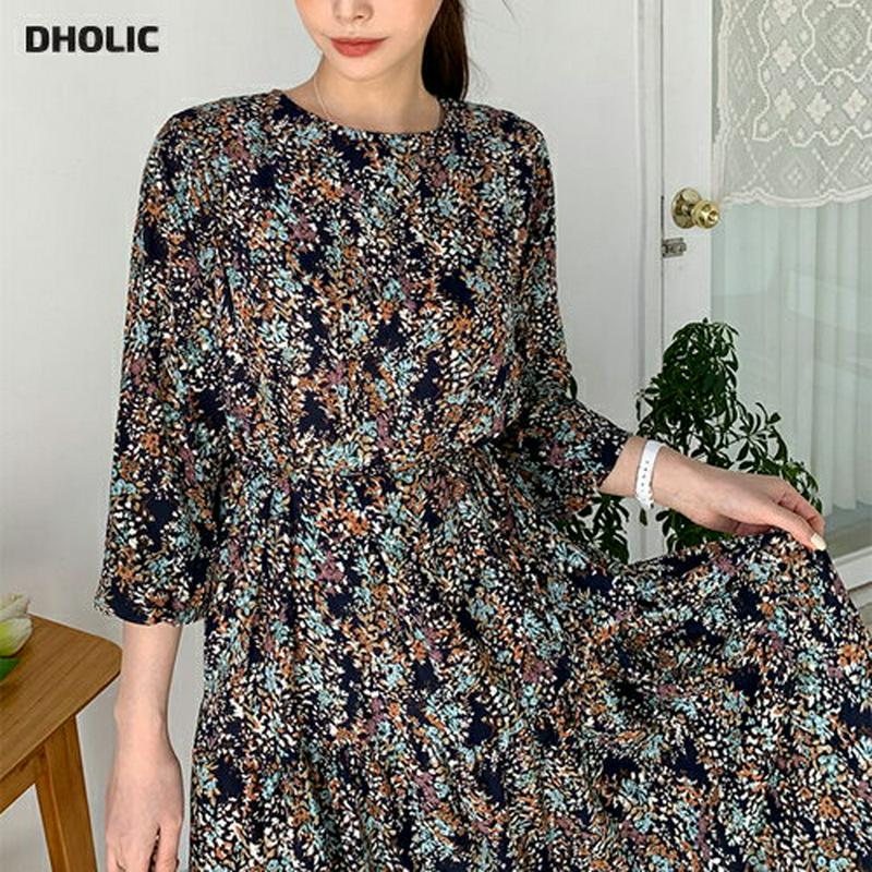 ストラップ付フローラルワンピース・全2色・b61846 レディース【ops】【ワンピース ロング ロングワンピース 七分丈 七分