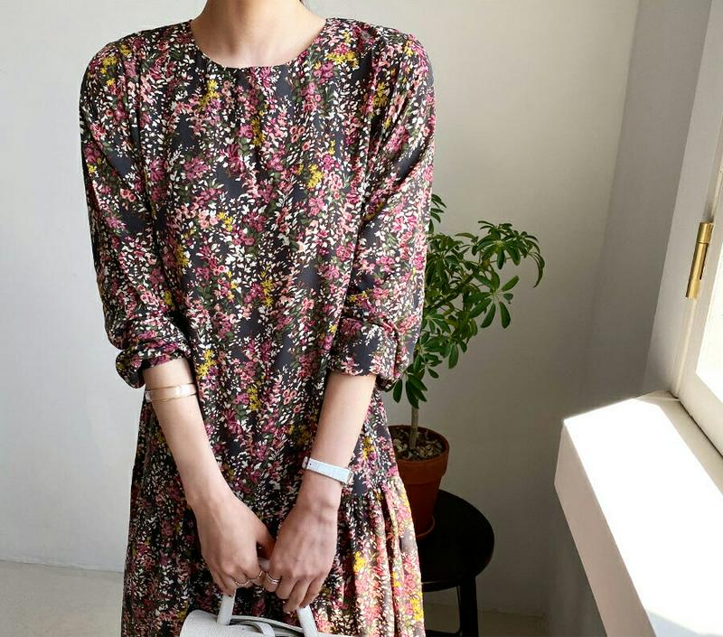 ストラップ付フローラルワンピース・全2色・b61846 レディース【ops】【ワンピース ロング ロングワンピース 七分丈 七分