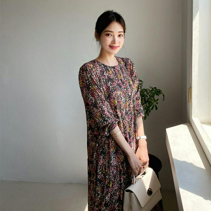 ストラップ付フローラルワンピース・全2色・b61846 レディース【ops】【ワンピース ロング ロングワンピース 七分丈 七分