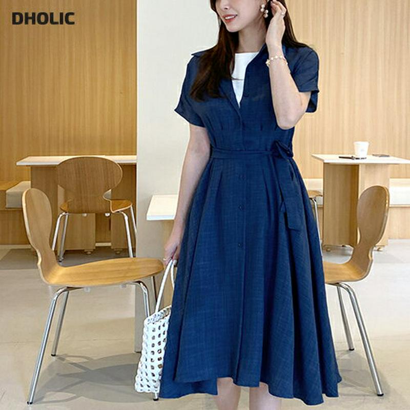 ストラップ付カラーフレアワンピース・全4色・t61817 レディース【ops】【ワンピース ミディ丈 ミディワンピース 半袖 ハ