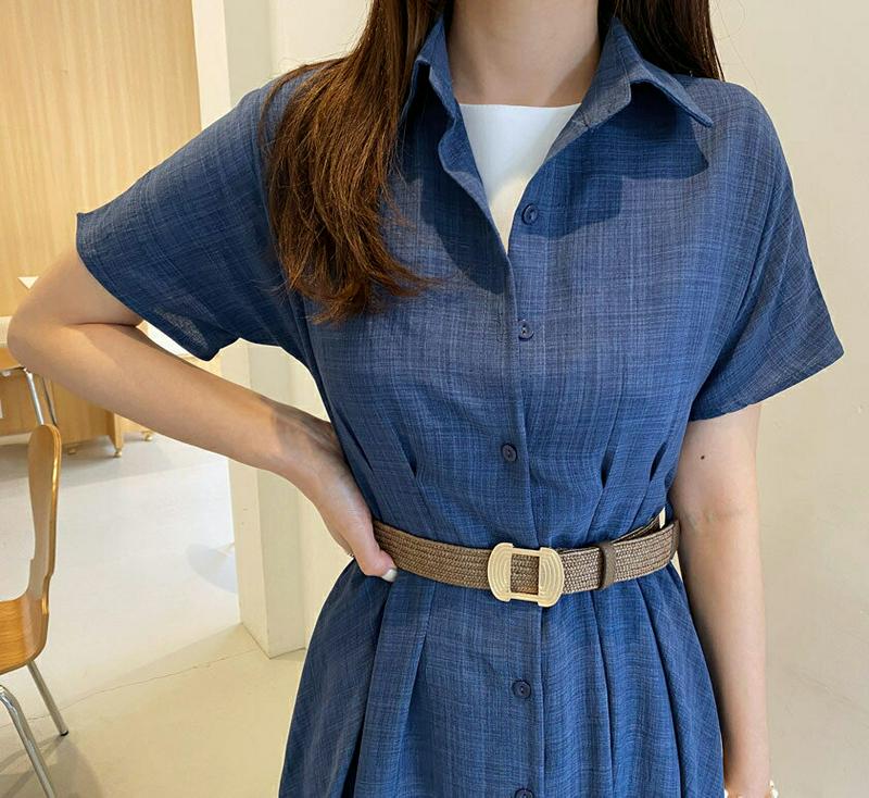 ストラップ付カラーフレアワンピース・全4色・t61817 レディース【ops】【ワンピース ミディ丈 ミディワンピース 半袖 ハ