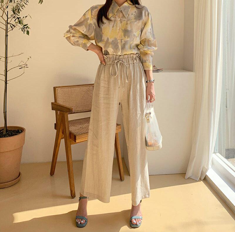 リネン混リボンワイドパンツ・全3色・b61830 レディース【pt】【パンツ ロングパンツ ズボン ボトムス リネン 単色 無地
