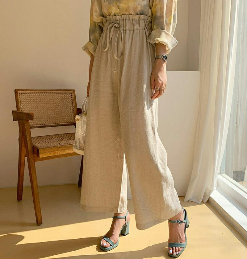 リネン混リボンワイドパンツ・全3色・b61830 レディース【pt】【パンツ ロングパンツ ズボン ボトムス リネン 単色 無地