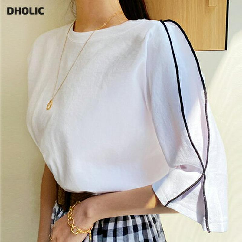 パイピングパフTシャツ・全2色・b61813 レディース【tops】【トップス Tシャツ ハーフスリーブ 半袖 パイピング パフ