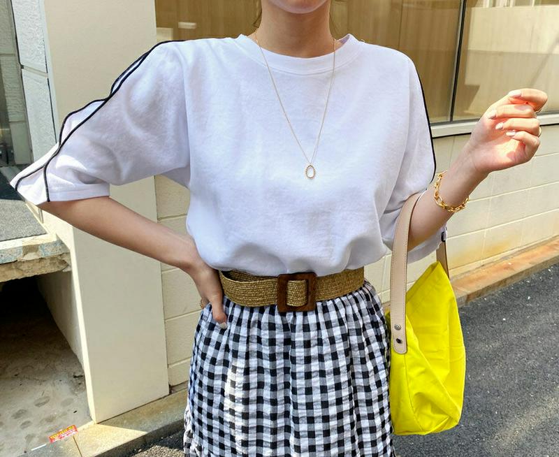 パイピングパフTシャツ・全2色・b61813 レディース【tops】【トップス Tシャツ ハーフスリーブ 半袖 パイピング パフ