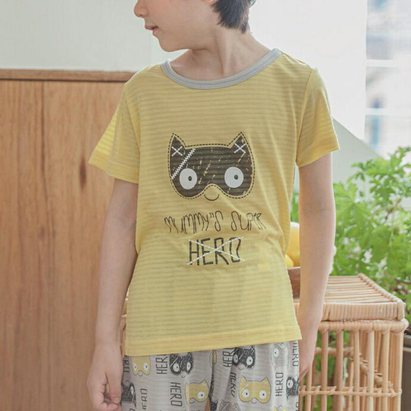 My heroパジャマSET(イエロー)・p001420 キッズ【3~8才】【uw】【パジャマ 部屋着 ルームウェア セット 上下 半袖 ハーフスリーブ 半ズボン ボトムス ハーフパンツ パンツ カジュアル 女の子 男の子 子供 こども 子供服 こども服】【KIDS】