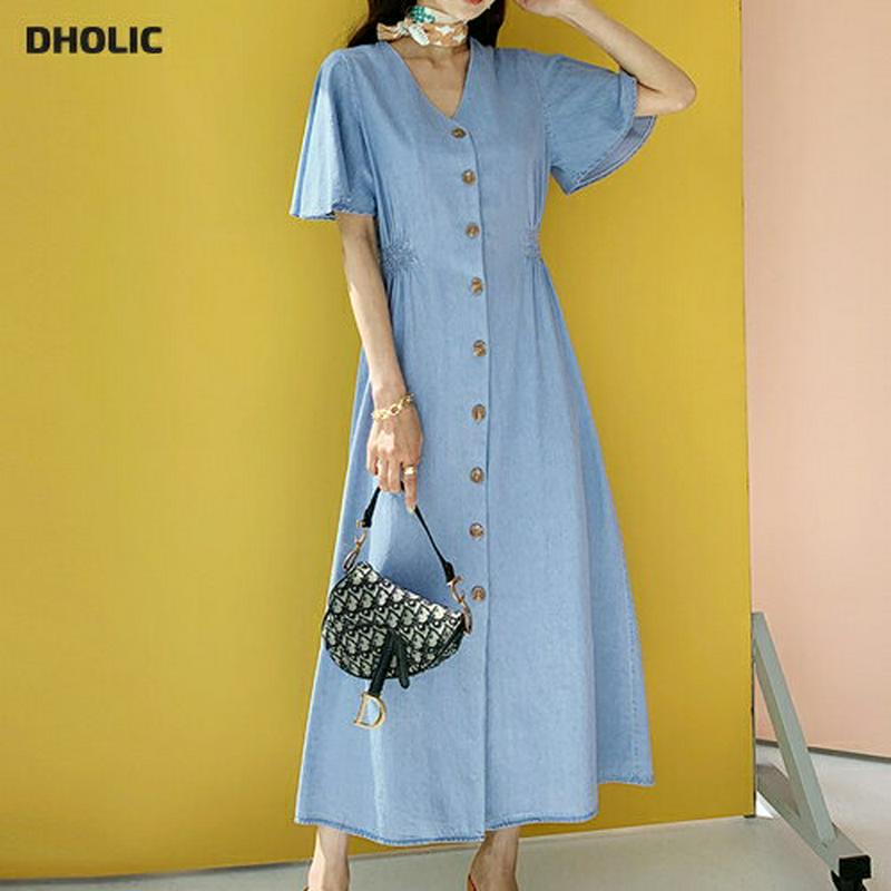 フレアスリーブデニムワンピース・全2色・b55948 レディース 【ops】【ワンピース ロング ロングワンピース 半袖 ハーフ