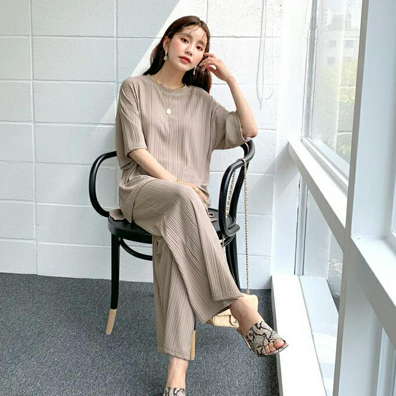 ルーズリブTシャツ&パンツSET・全3色・b55947 レディース 【pt】【セットアップ setup トップス Tシャツ 半袖