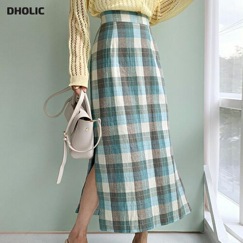 チェックスリットスカート・全2色・b55940 レディース 【sk】【スカート ロング ロングスカート チェック チェック柄 チ