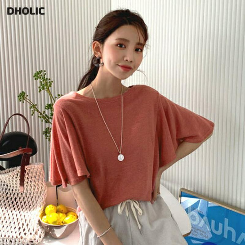 リネン混フレアスリーブTシャツ・全4色・t55931 レディース 【tops】【トップス　Tシャツ 半袖 ハーフスリーブ リネン