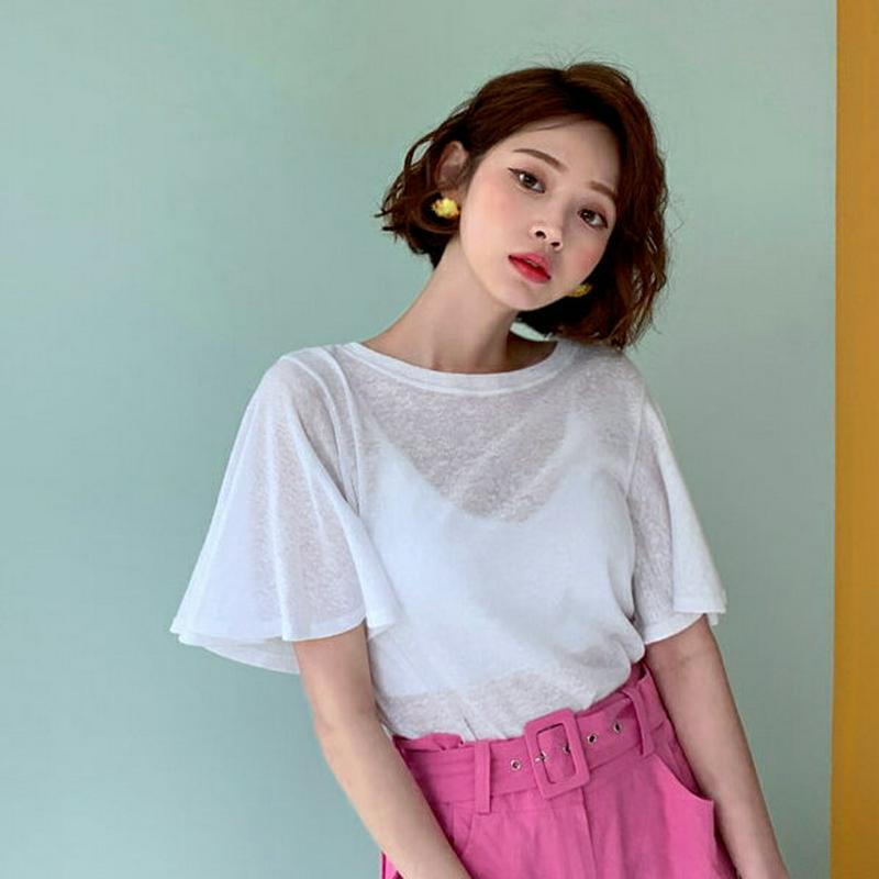 リネン混フレアスリーブTシャツ・全4色・t55931 レディース 【tops】【トップス　Tシャツ 半袖 ハーフスリーブ リネン