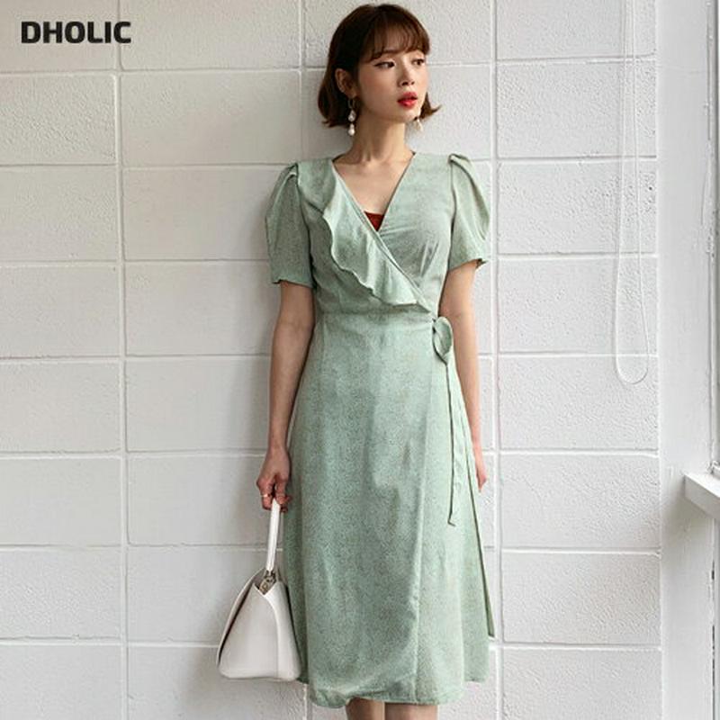 フリルドットラップワンピース・全3色・55946 レディース 【ops】【ワンピース ミディ丈 ミディワンピース 半袖 フリル 