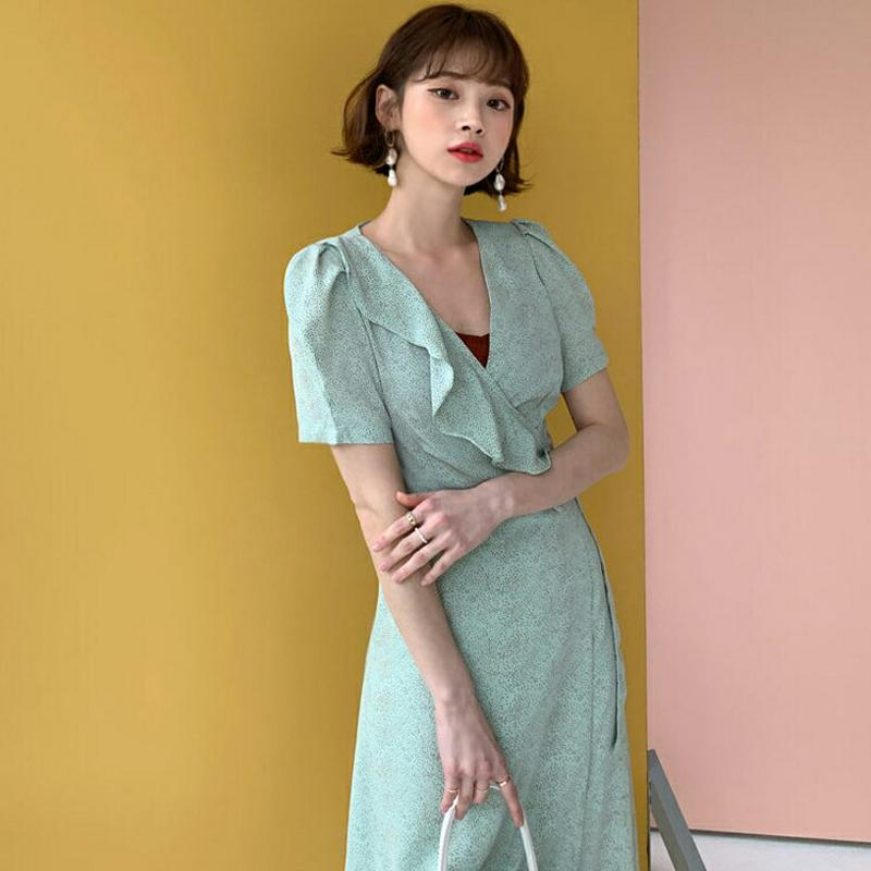 フリルドットラップワンピース・全3色・55946 レディース 【ops】【ワンピース ミディ丈 ミディワンピース 半袖 フリル 