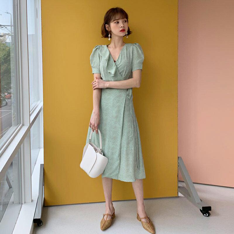 フリルドットラップワンピース・全3色・55946 レディース 【ops】【ワンピース ミディ丈 ミディワンピース 半袖 フリル 