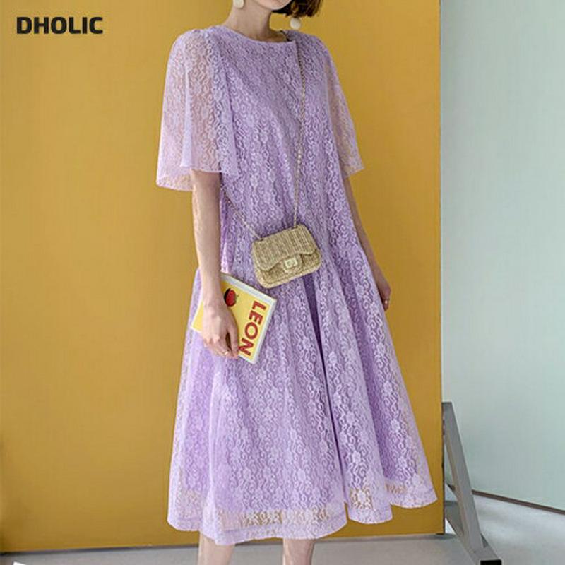 レースフレアワンピース・全4色・b55950 レディース 【ops】【ワンピース ロング ロングワンピース 半袖 ハーフスリーブ