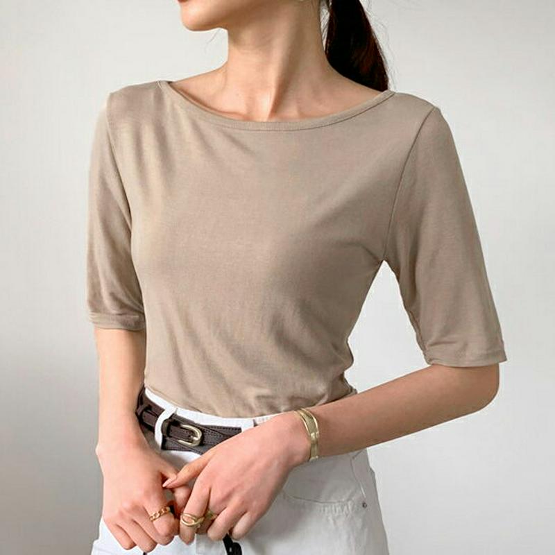 ボートネックスリムTシャツ・全7色・59072 レディース【tops】【トップス Tシャツ 半袖 ハーフスリーブ ボートネック 
