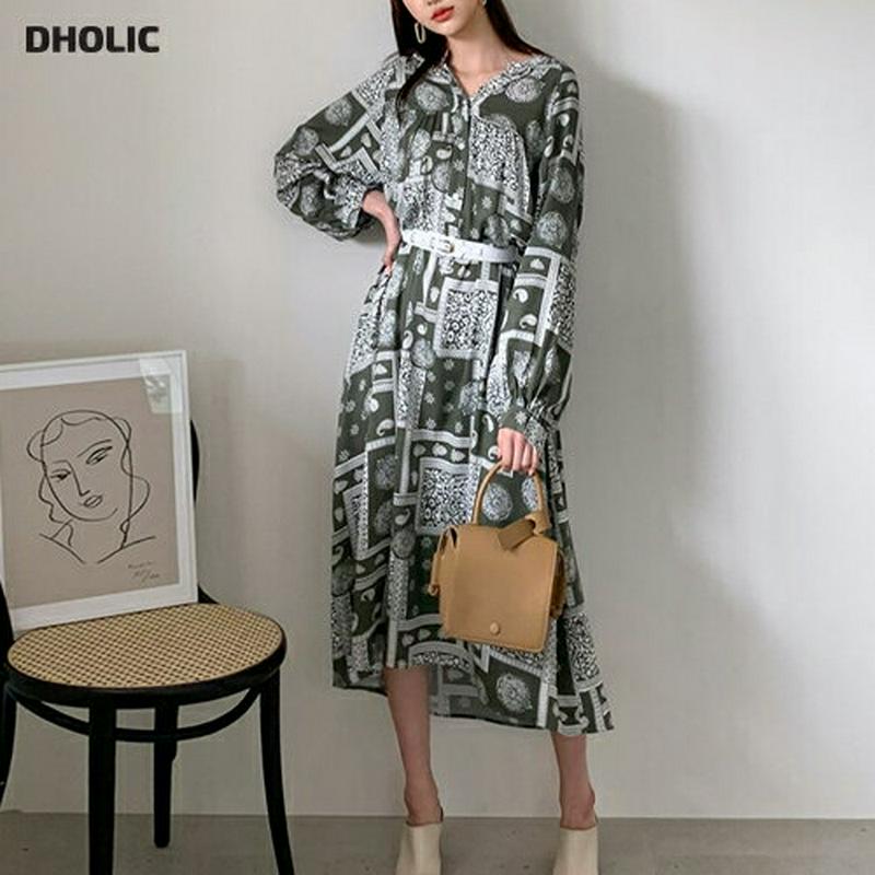 Vネックペイズリーワンピース・全2色・b59089 レディース【ops】【ワンピース ロングワンピース ロング ペイズリー　バン