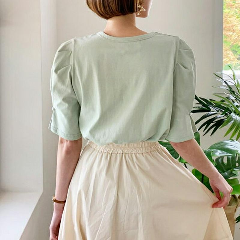レースネックパフTシャツ・全3色・b59073 レディース【tops】【トップス Tシャツ 半袖 ハーフスリーブ パフ パフスリ