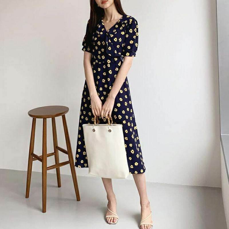 フリルフローラルワンピース・全2色・t59096 レディース【ops】【ワンピース ロング ロングワンピース 花柄 フラワー 半