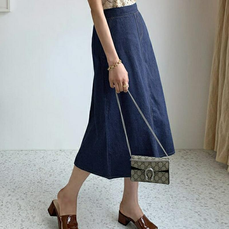 ステッチデニムフレアスカート・全2色・b55965 レディース【sk】【スカート ロング ロングスカート デニム デニムスカート