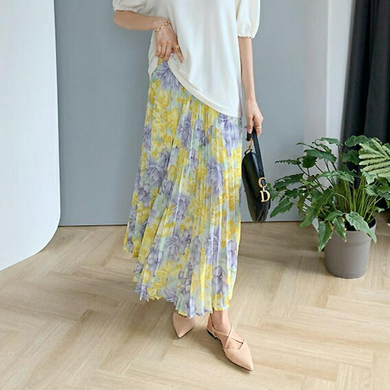 フローラルプリーツスカート・全2色・b55955 レディース【sk】【スカート ロング ロングスカート 花柄 フラワー フェミニ