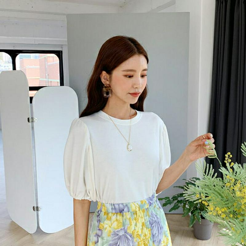 パフスリーブTシャツ・全2色・b55954 レディース【tops】【トップス Tシャツ 半袖 ハーフスリーブ 袖コンシャス パフ