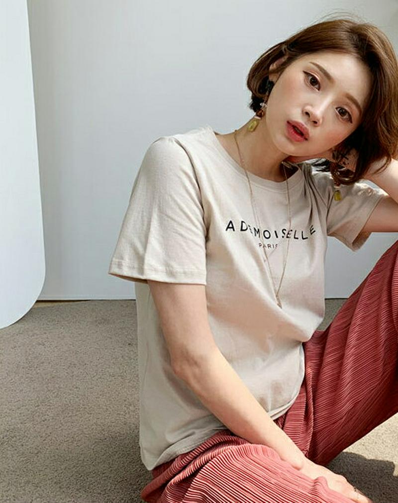 レタリングラウンドTシャツ・全4色・t55956 レディース【tops】【トップス Tシャツ 半袖 ハーフスリーブ ロゴ ロゴT