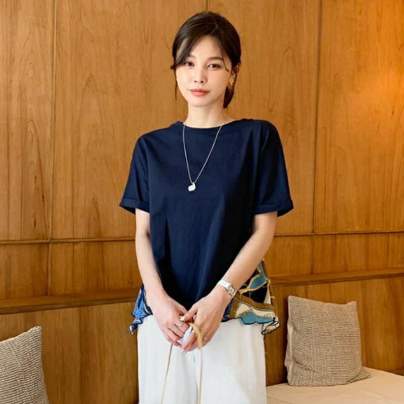 サイドパターンTシャツ・全3色・t62037 レディース【tops】【トップス Tシャツ 半袖 ハーフスリーブ 柄 個性的 ユニ