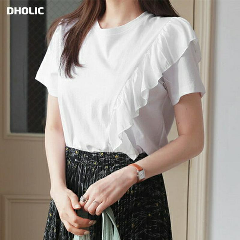 ダイアゴナルフリルTシャツ・全3色・b61919 レディース【tops】【トップス Tシャツ 半袖 ショートスリーブ フリル フ