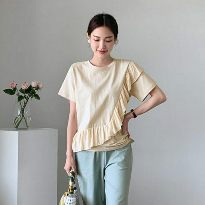 ダイアゴナルフリルTシャツ・全3色・b61919 レディース【tops】【トップス Tシャツ 半袖 ショートスリーブ フリル フ