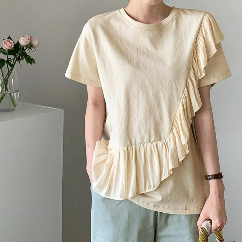 ダイアゴナルフリルTシャツ・全3色・b61919 レディース【tops】【トップス Tシャツ 半袖 ショートスリーブ フリル フ