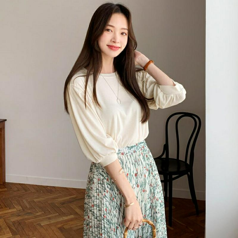 ギャザーパフTシャツ・全3色・b61917 レディース【tops】【トップス Tシャツ 七分丈 七分袖 7分丈 7分袖 パフスリ