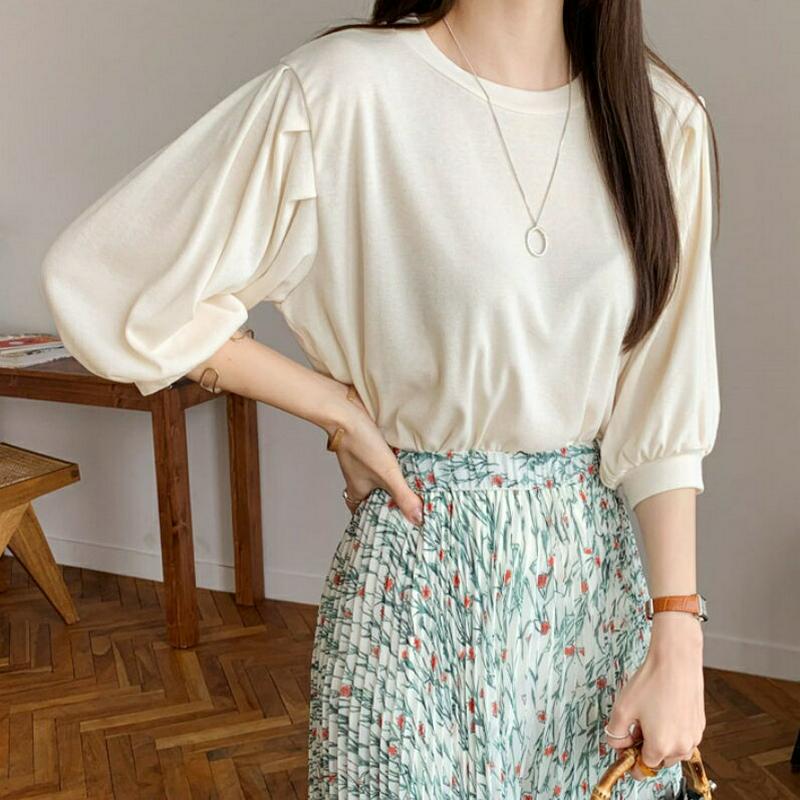ギャザーパフTシャツ・全3色・b61917 レディース【tops】【トップス Tシャツ 七分丈 七分袖 7分丈 7分袖 パフスリ