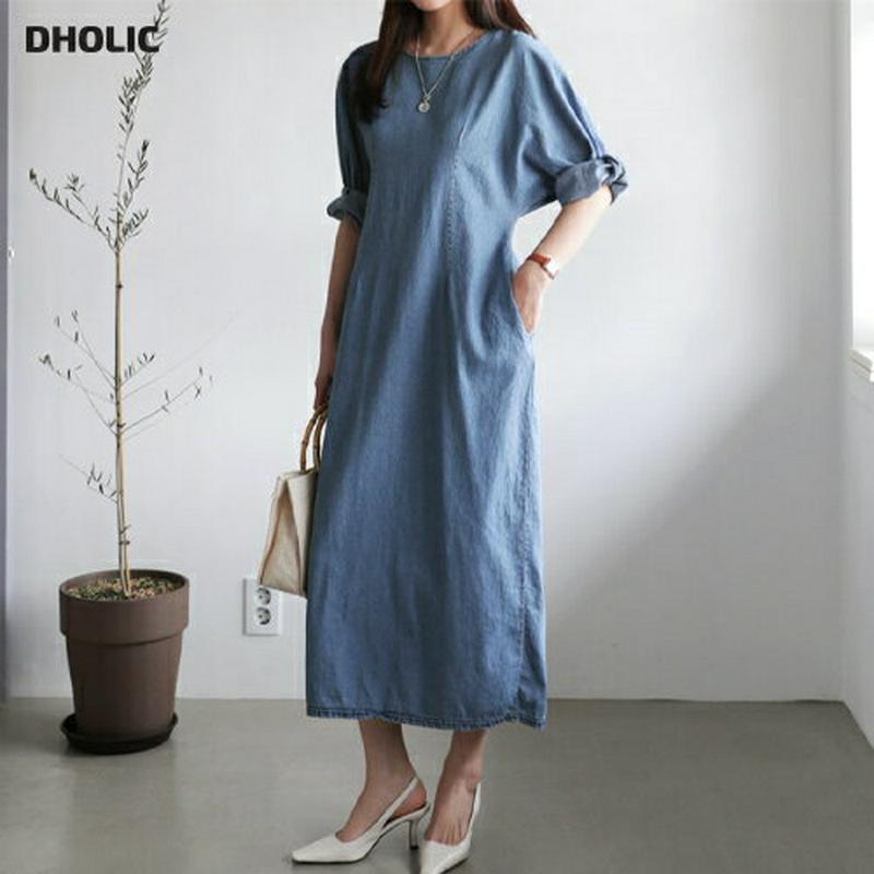 パフデニムワンピース・全2色・b61931 レディース【ops】【ワンピース ロング ロングワンピース 七分丈 七分袖 7分丈 