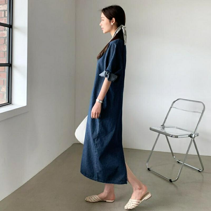 パフデニムワンピース・全2色・b61931 レディース【ops】【ワンピース ロング ロングワンピース 七分丈 七分袖 7分丈 