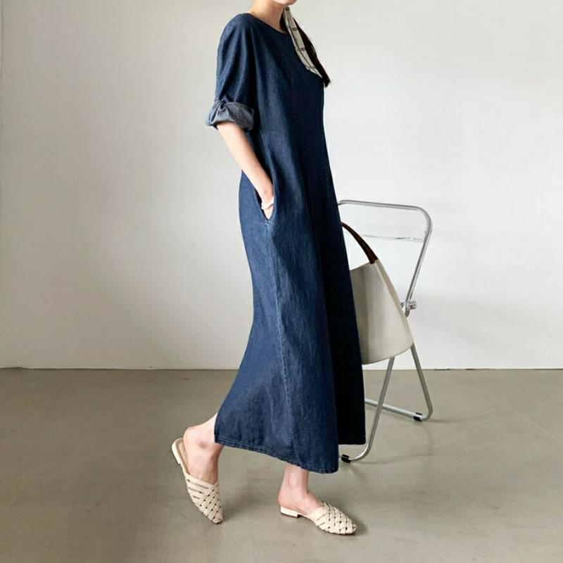 パフデニムワンピース・全2色・b61931 レディース【ops】【ワンピース ロング ロングワンピース 七分丈 七分袖 7分丈 