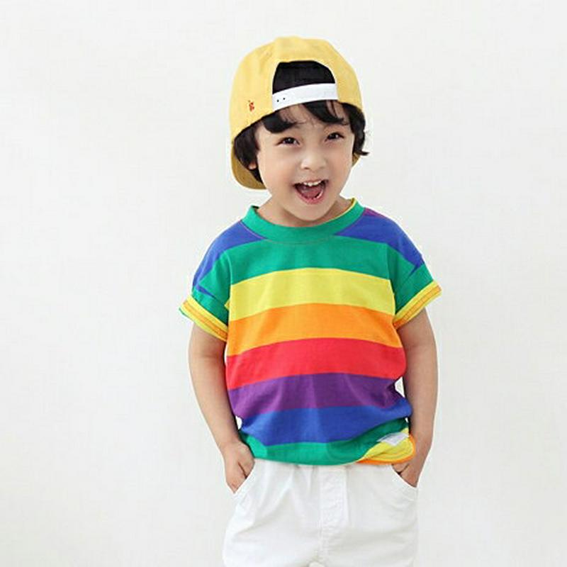 半袖レインボーTシャツ・p001557 キッズ【3~8才】【tops】【トップス Tシャツ 半袖 ハーフスリーブ レインボー 派手 ポップ カジュアル ラフ 女の子 男の子 子供 こども 子供服 こども服】【KIDS】