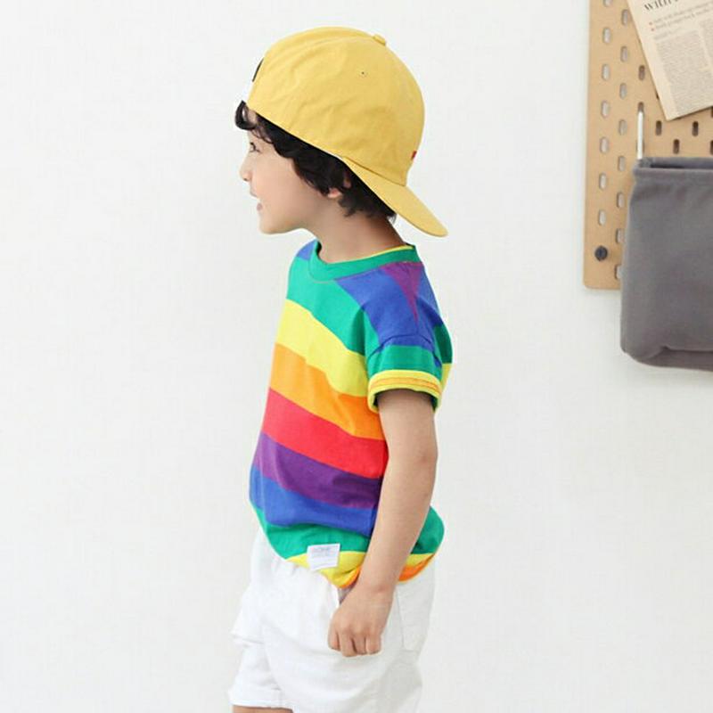 半袖レインボーTシャツ・p001557 キッズ【3~8才】【tops】【トップス Tシャツ 半袖 ハーフスリーブ レインボー 派手 ポップ カジュアル ラフ 女の子 男の子 子供 こども 子供服 こども服】【KIDS】