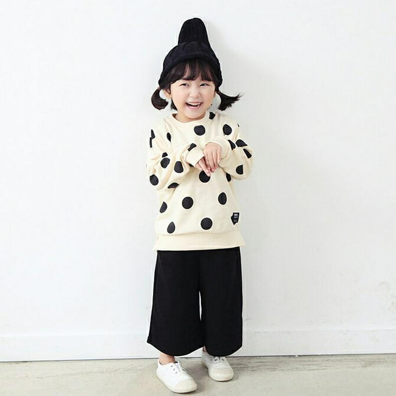ドットスウェット&パンツSET・p001558 キッズ【3~8才】【set】【セット トップス スウェット トレーナー ドット 柄 長袖 ワイドパンツ ワイド パンツ 長ズボン ボトムス ズボン 無地 女の子 男の子 子供 こども 子供服 こども服】【KIDS】