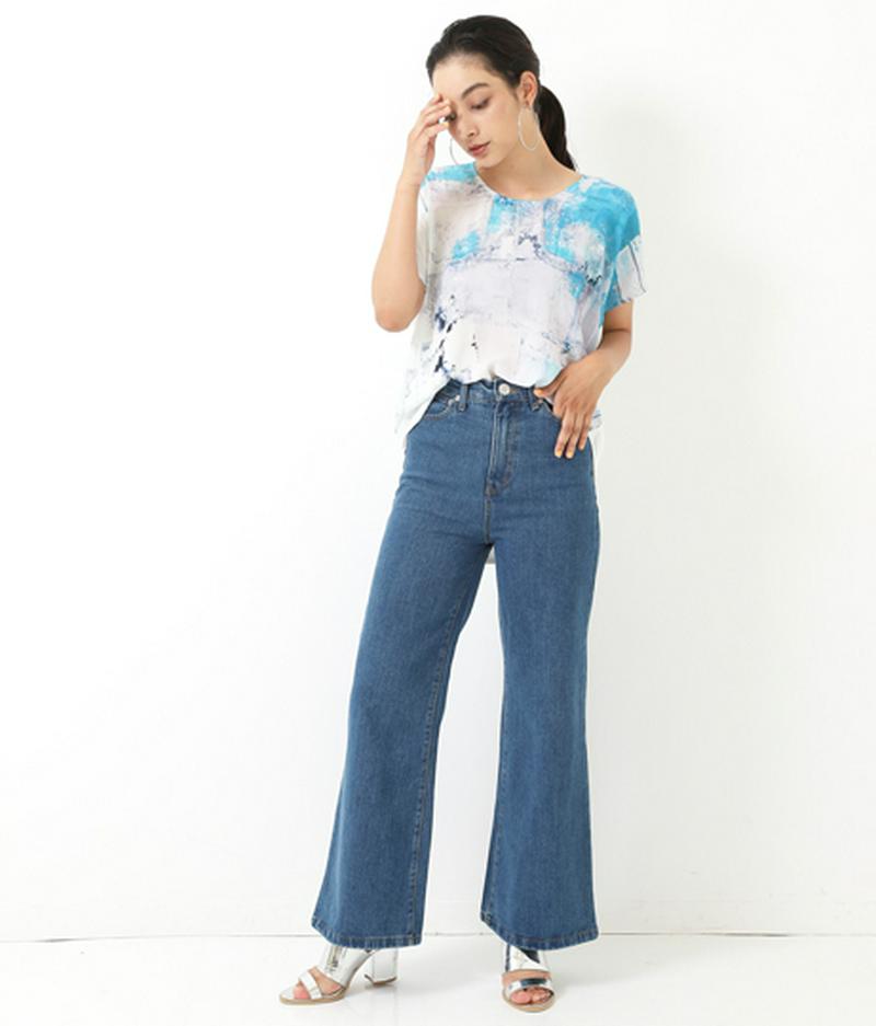 シフォンプリントデザイン切替トップス