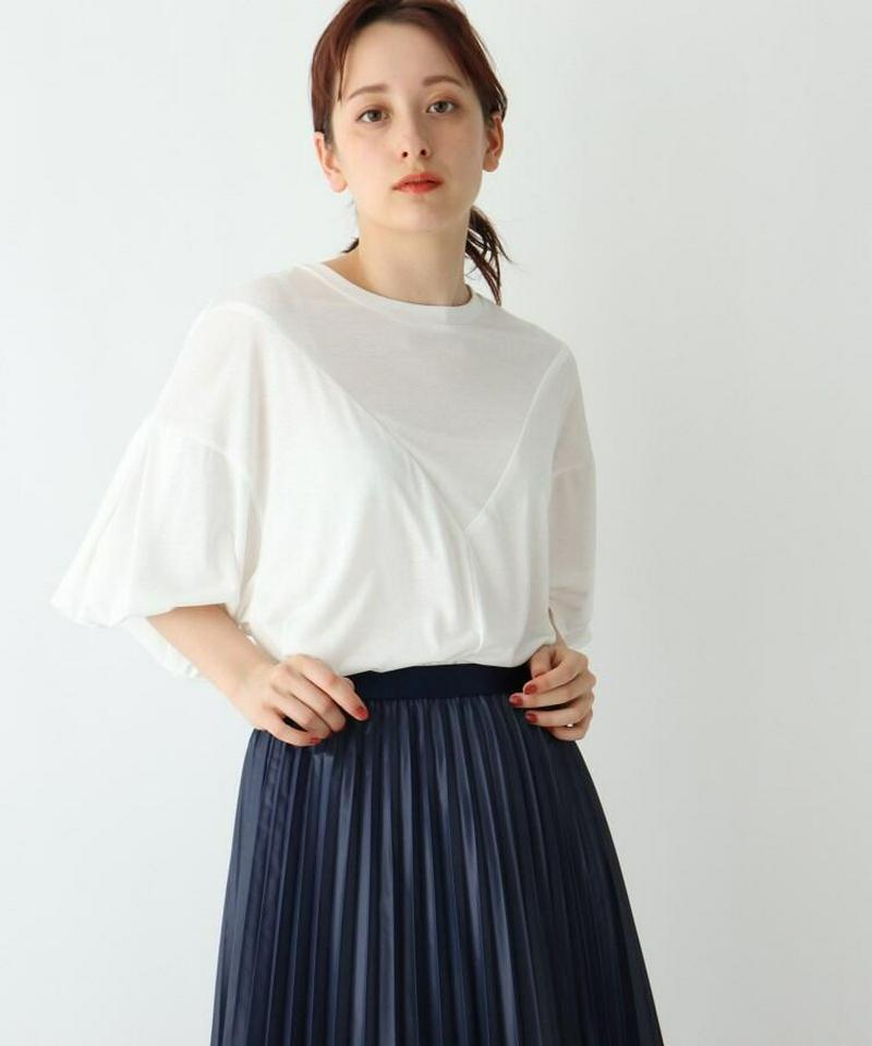 【ウォッシャブル】ドレープスリーブデザインTシャツ