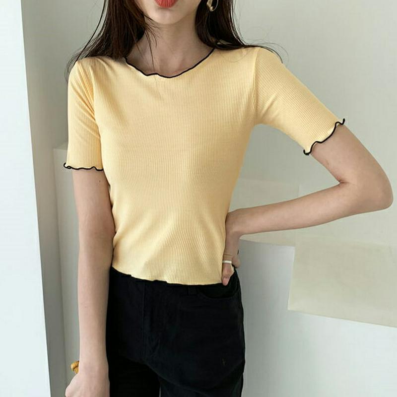 配色ウェーブヘムTシャツ・全4色・t55448 レディース 【tops】【トップス Tシャツ 半袖 ウェーブ 配色 カジュアル 