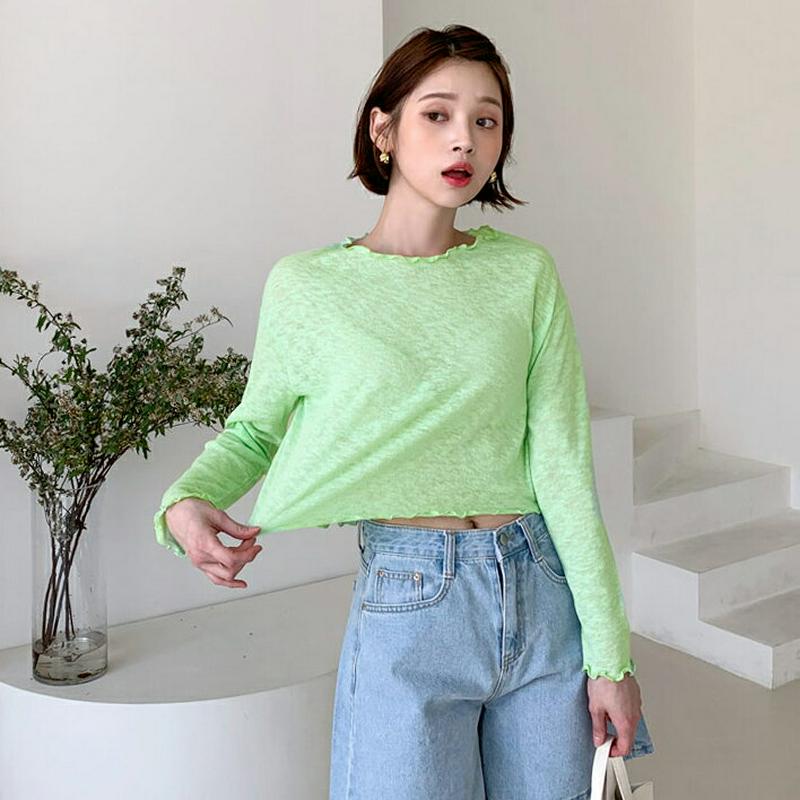 ウェーブクロップドTシャツ・全4色・t55456 レディース 【tops】【トップス Tシャツ 長袖 ウェーブ クロップド丈 ク