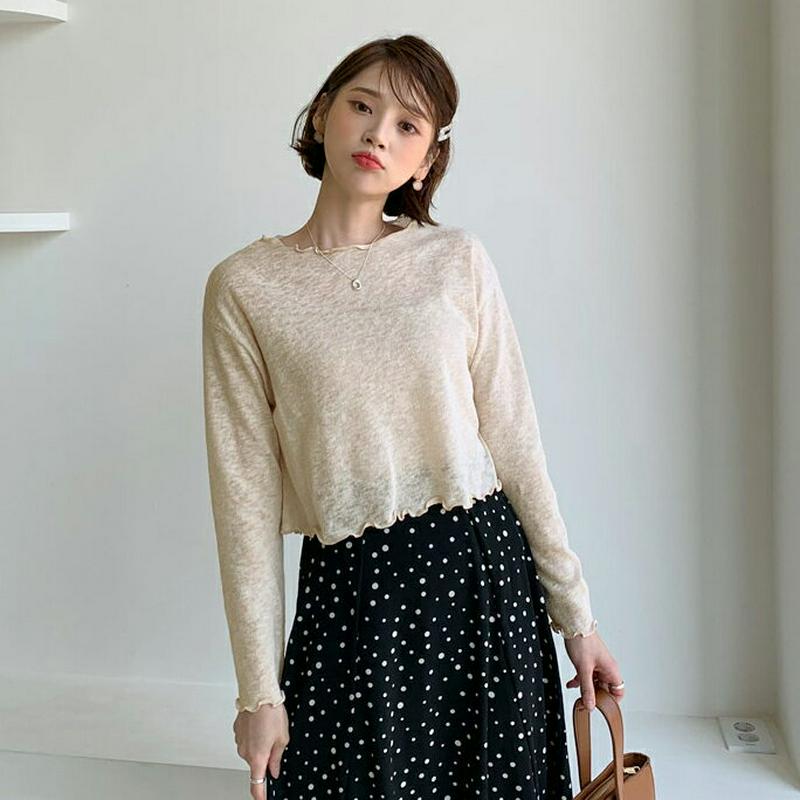 ウェーブクロップドTシャツ・全4色・t55456 レディース 【tops】【トップス Tシャツ 長袖 ウェーブ クロップド丈 ク