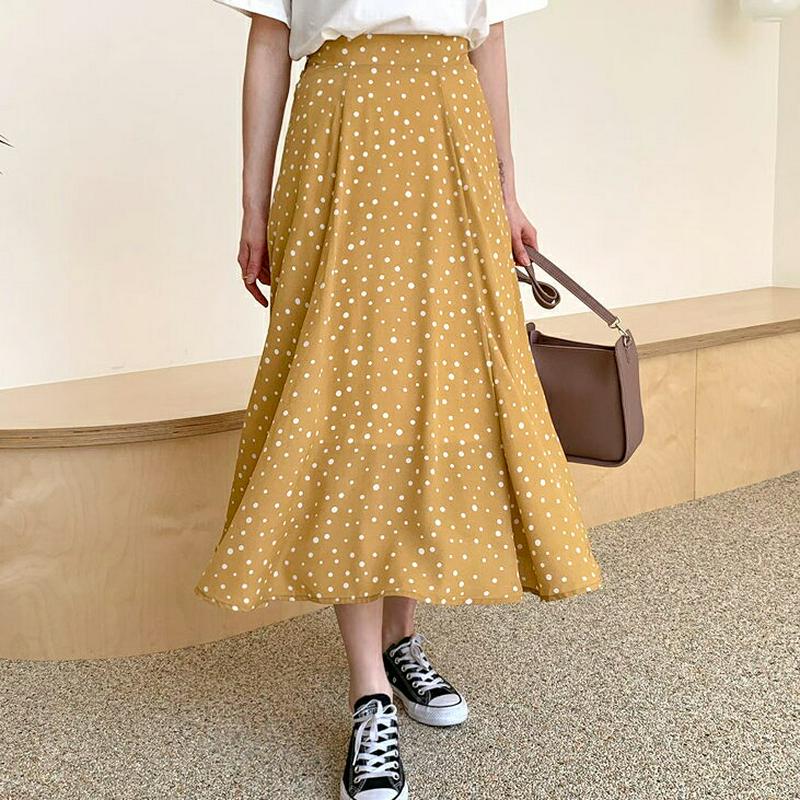ドットフレアスカート・全3色・t55465 レディース 【sk】【スカート ロング ロングスカート ドット 柄 Aライン 体型カ